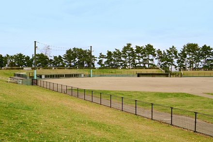 背の低いフェンスに囲まれた野球場の写真